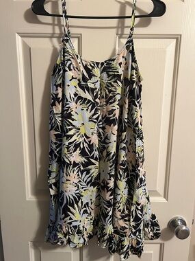 Volcom Black Floral Mini Dress with Pastel Yellow & Pink Accents